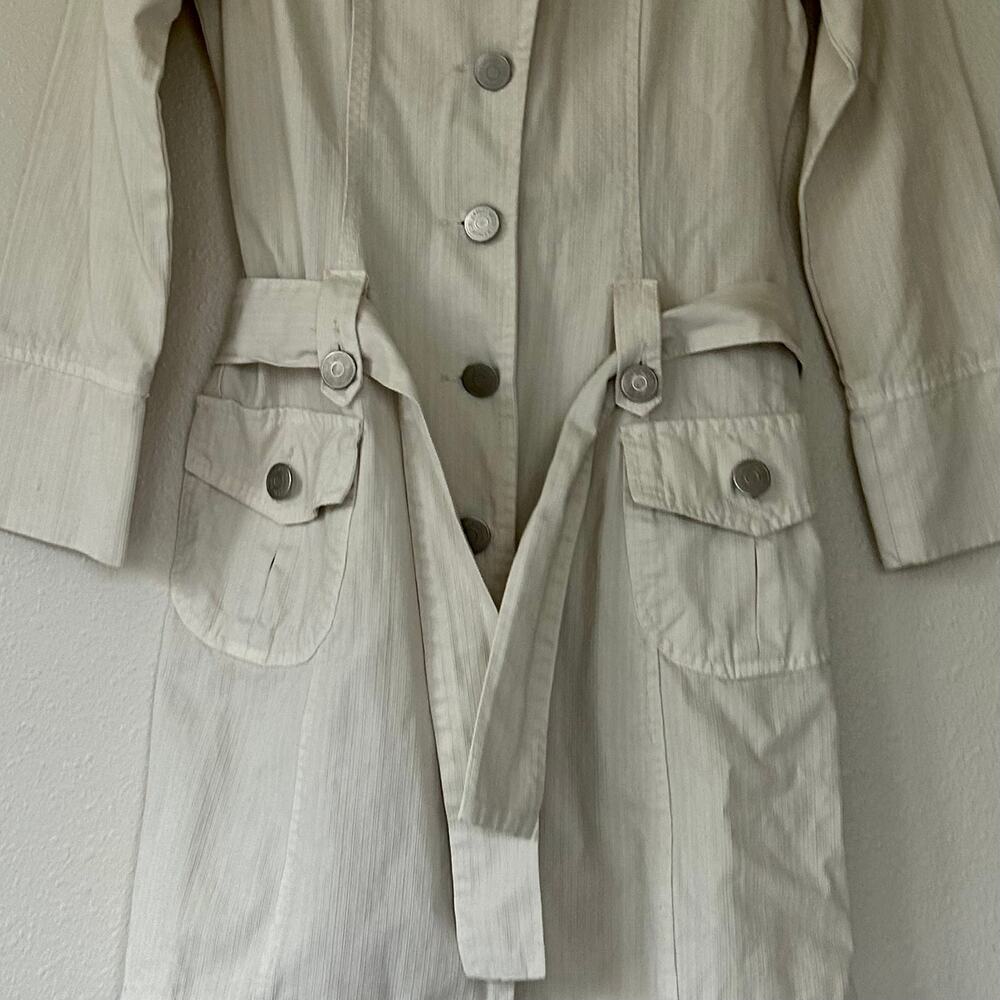Vintage Renounce Beige Belted cavas Trench Coat Jacket Y2K Minimalist indie S - Picture 4 of 11